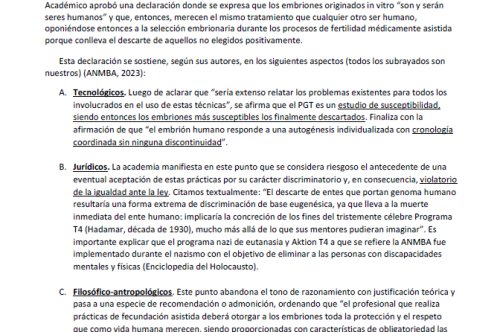 Opinión de la Sociedad Argentina de Embriología Clínica respecto a la declaración de la Academia Nacional de Medicina de Buenos Aires del 27 de julio de 2023