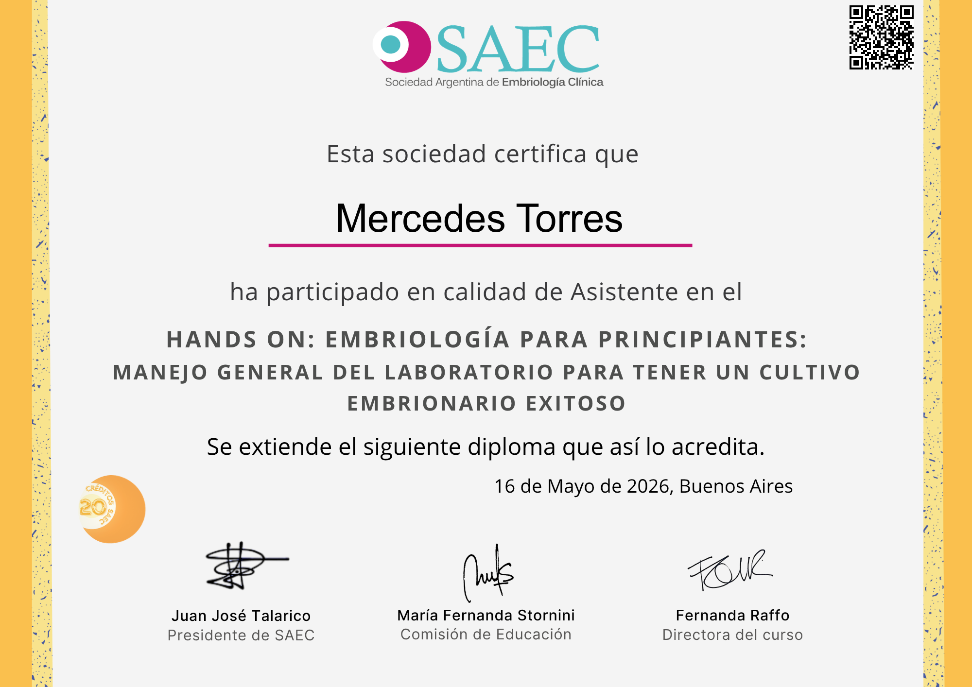 Diploma de Mercedes Torres
