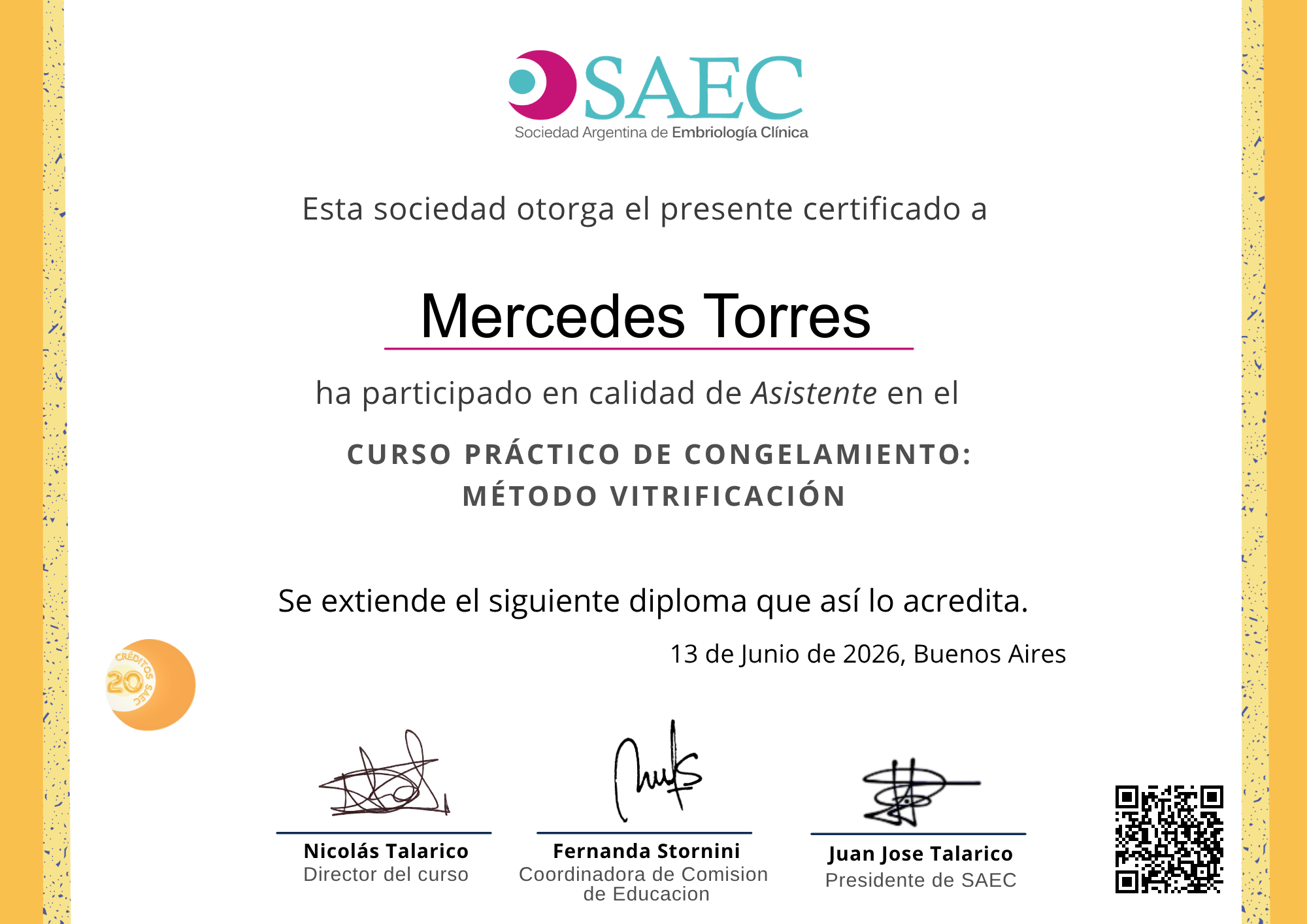 Diploma de Mercedes Torres